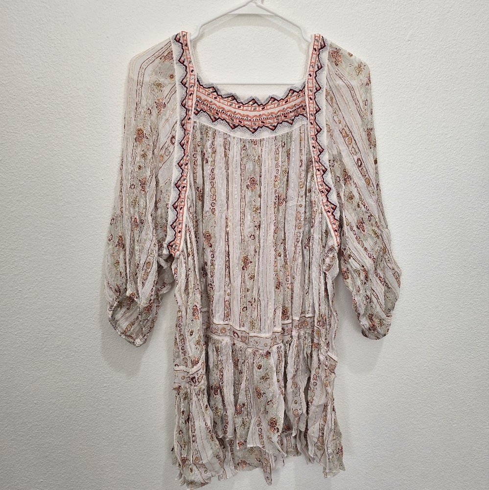Bohemian Floral Dress with Pink Accents